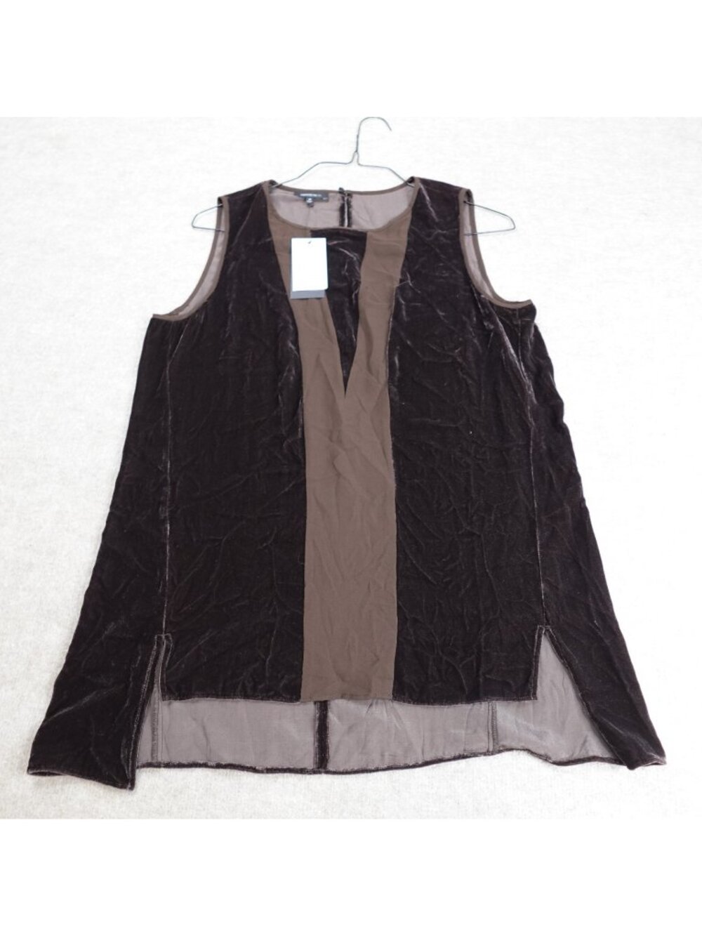 Lafayette 148 Womens Top 12 Brown Velvet Rayon Silk Sleeveless Espresso NEW